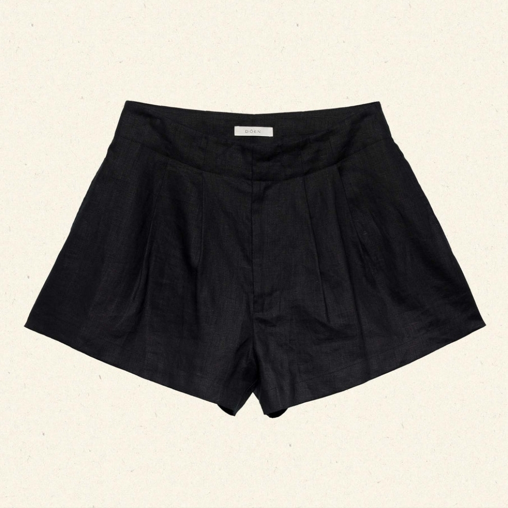Doen Larue Linen Shorts In Black - Size 2